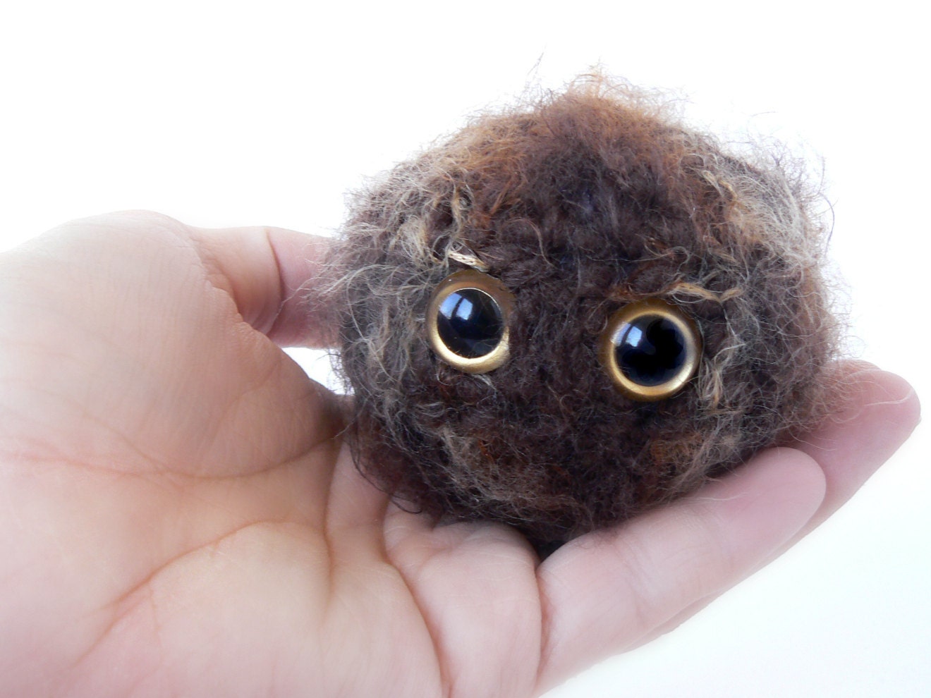 Brown Bunny Scrappy Buddy Puff Ball with Gold Safety Eyes and Crocheted with Super Soft Fuzzy Acrylic Yarn