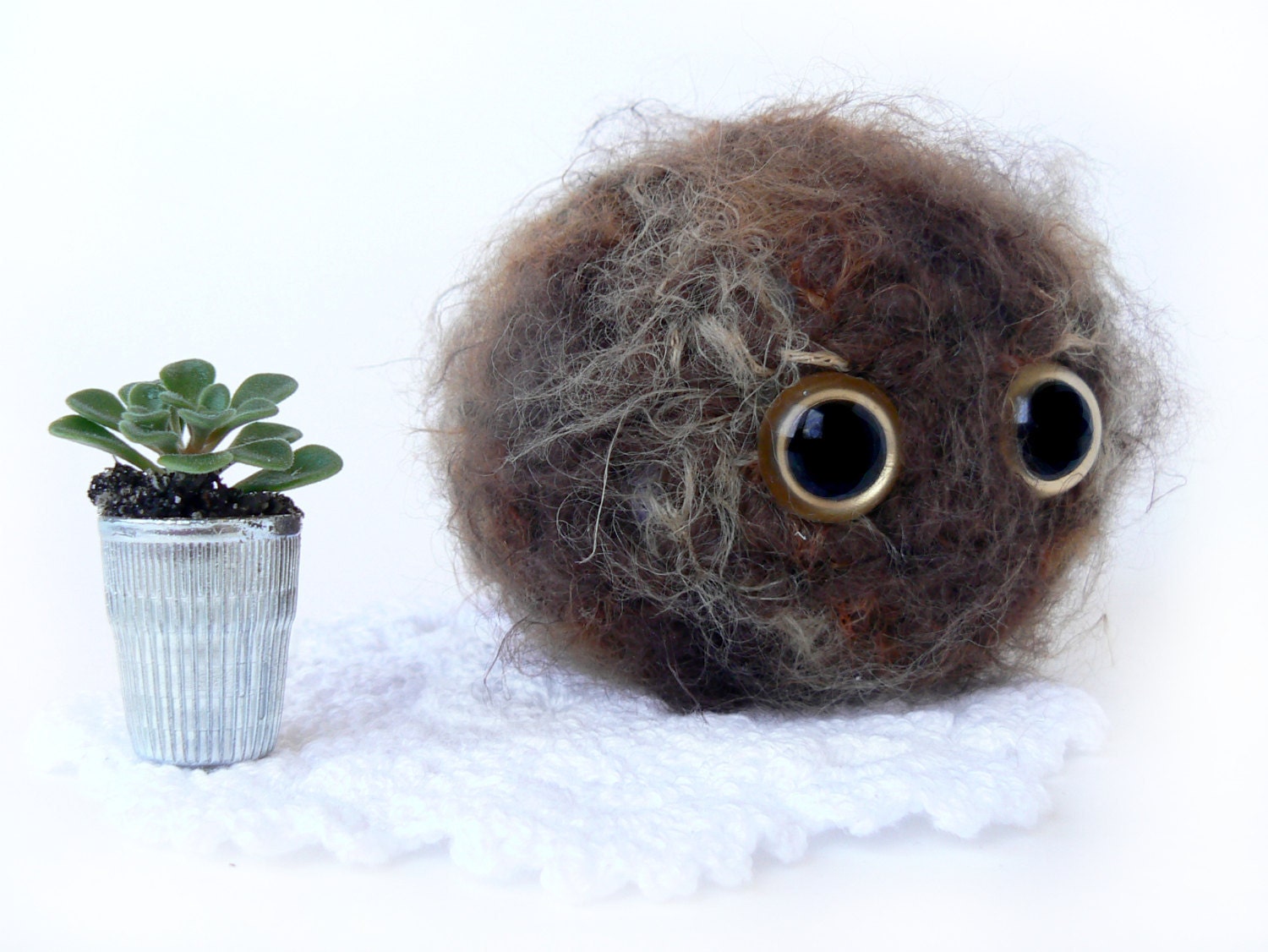 Brown Bunny Scrappy Buddy Puff Ball with Gold Safety Eyes and Crocheted with Super Soft Fuzzy Acrylic Yarn