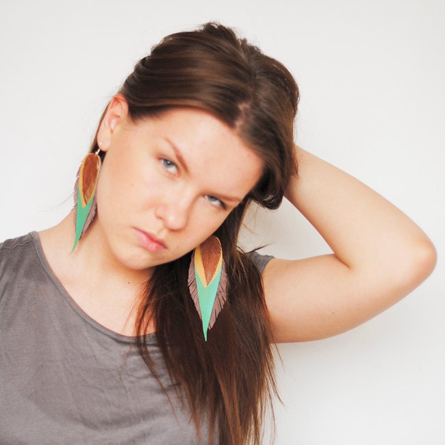 Leather earrings mint green/ beige/smoky brown/navojo