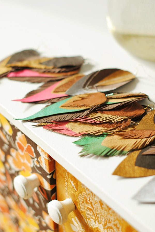 Leather earrings mint green/ beige/smoky brown/navojo