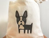 Canvas tote bag, boston terrier, chocolate brown, cute and adorable. Sturdy 100% 10oz. cotton canvas.