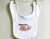 Baby bib, sloth, cute and adorable. Organic cotton. Super soft.