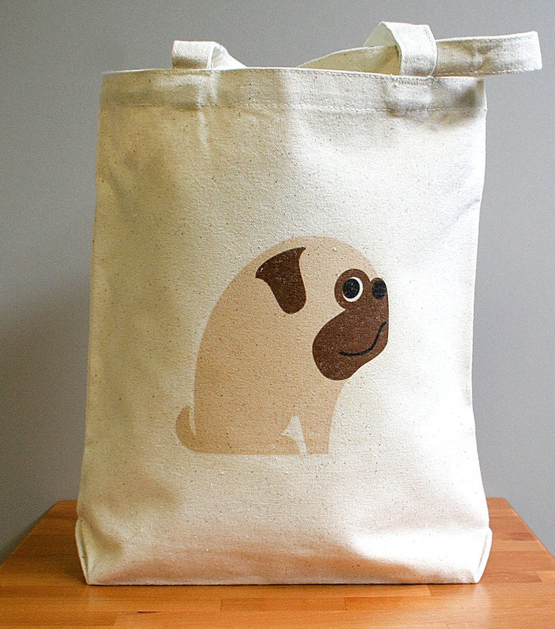 Canvas tote bag, pug, cute and adorable.
