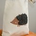 Canvas tote bag, hedgehog. Sturdy 100% 10oz. cotton canvas.