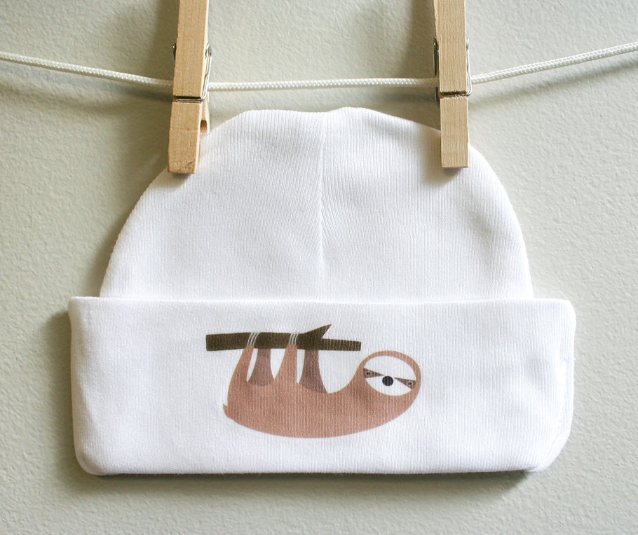 Sloth Baby cap, cute and adorable. Super soft. 100% cotton.