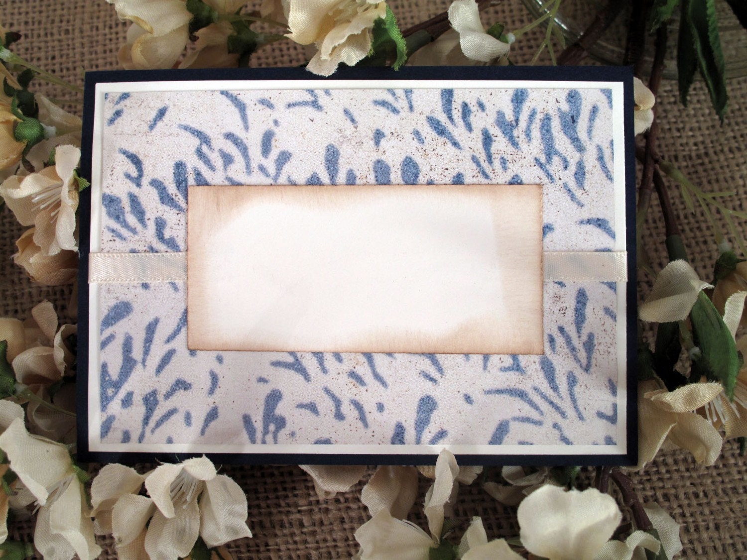 Customizable Rustic Blue & Cream Handmade Greeting Card