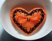 Halloween Hair Clip Embroidered Heart Bow in Orange and Black Simple Costume Accessory