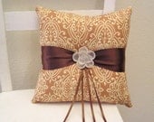 Tan and Cream Scrolls Ring Pillow