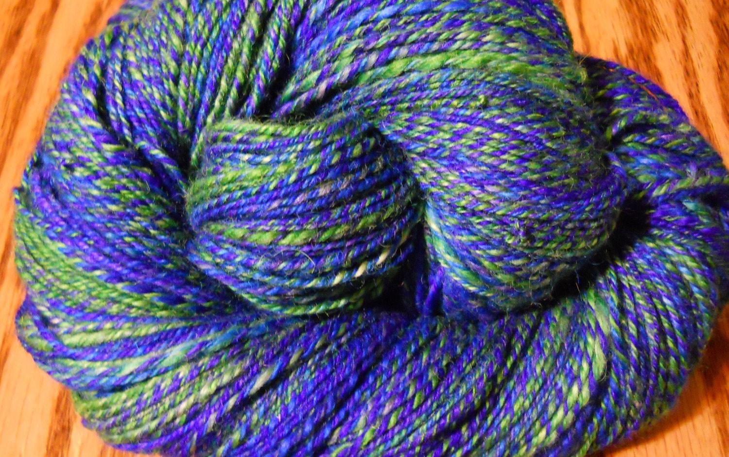Superwash BFL 3 ply Handspun Yarn in  Blue, Green & Purple sock/light sport 320 yards