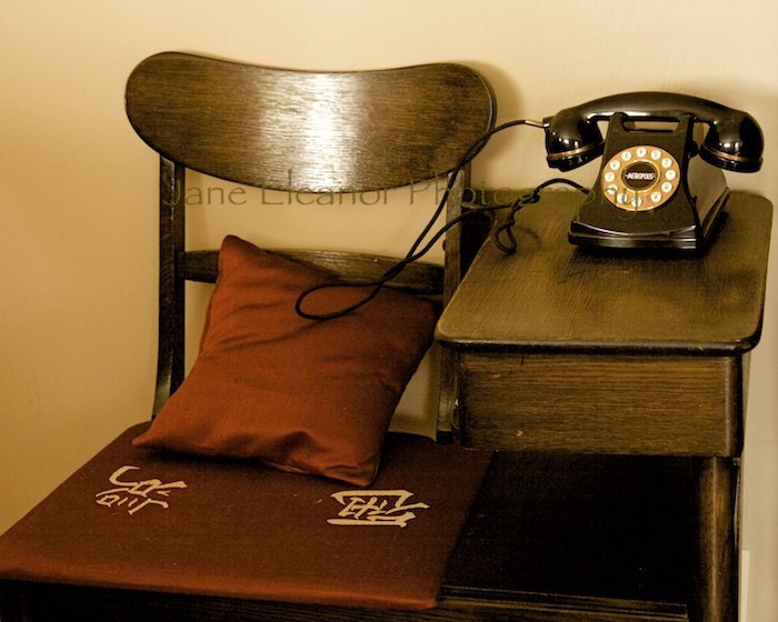Antique Table and Telephone Photograph "It's For You" vintage look 4" x 6" sepia tone