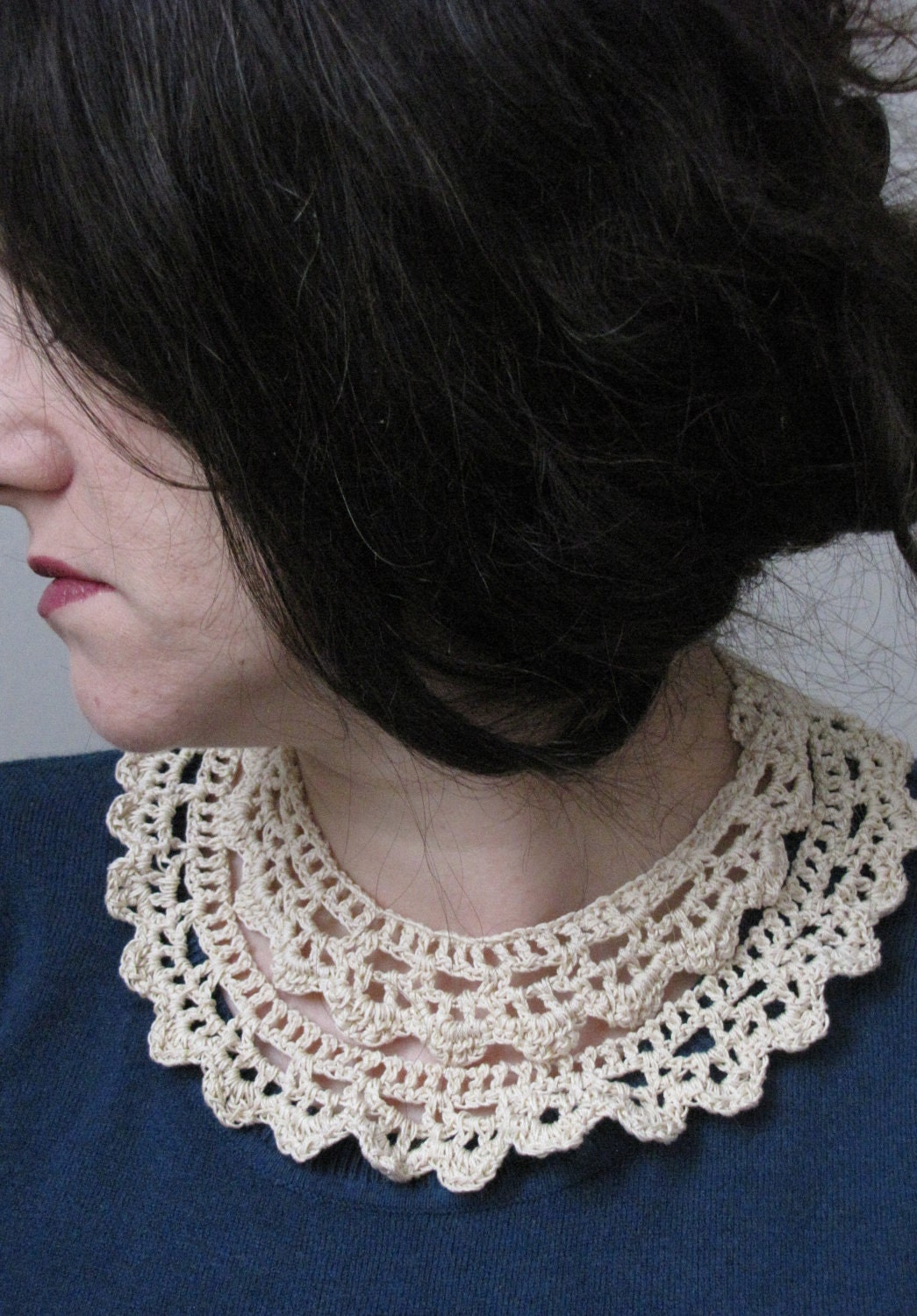 Lace Crochet Necklace in ecru - Vintage inspired necklace /collar - Custom order