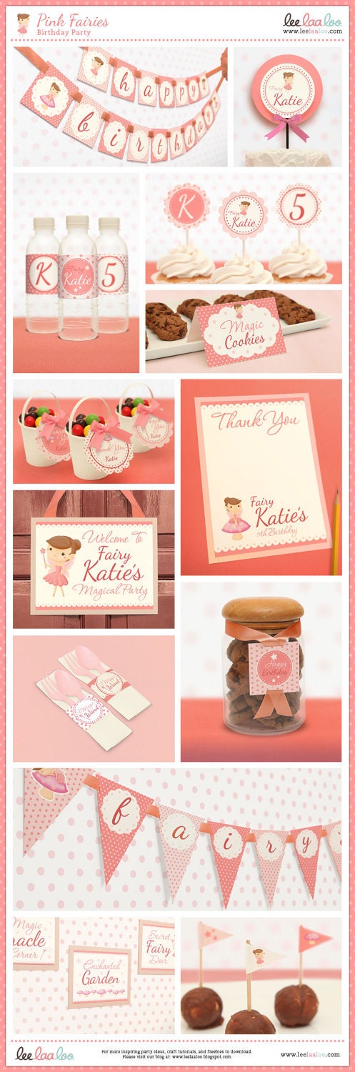 Pink Fairy Birthday Party Package Personalized FULL Collection Set - PRINTABLE DIY - BX22x