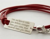You are braver than you believe... sterling silver inspirational quote leather bracelet ... graduation gift