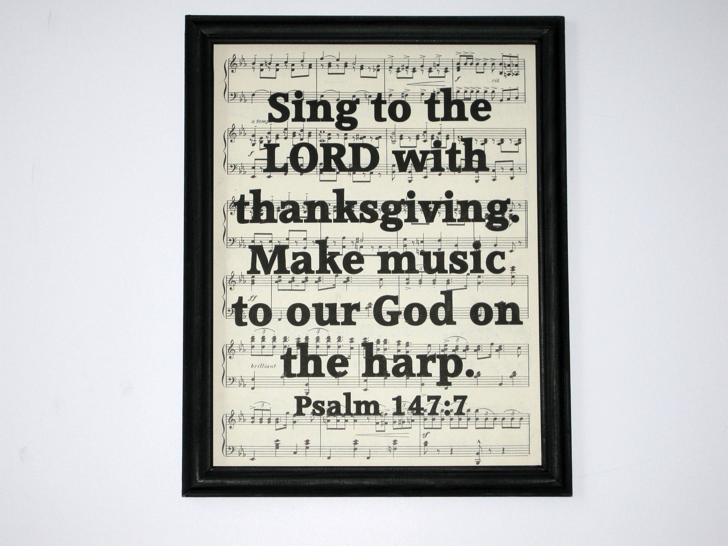 Bible Verse Print on Vintage Music - Psalm 147:7
