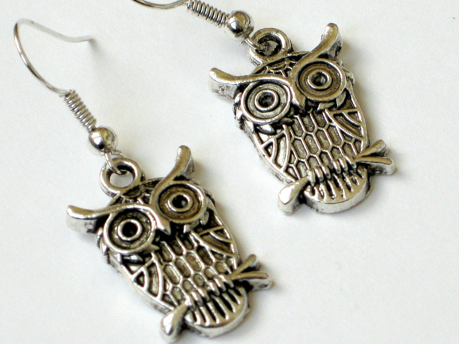 Owl Earrings on Silver-Plated Surgical Steel Ear-Wires