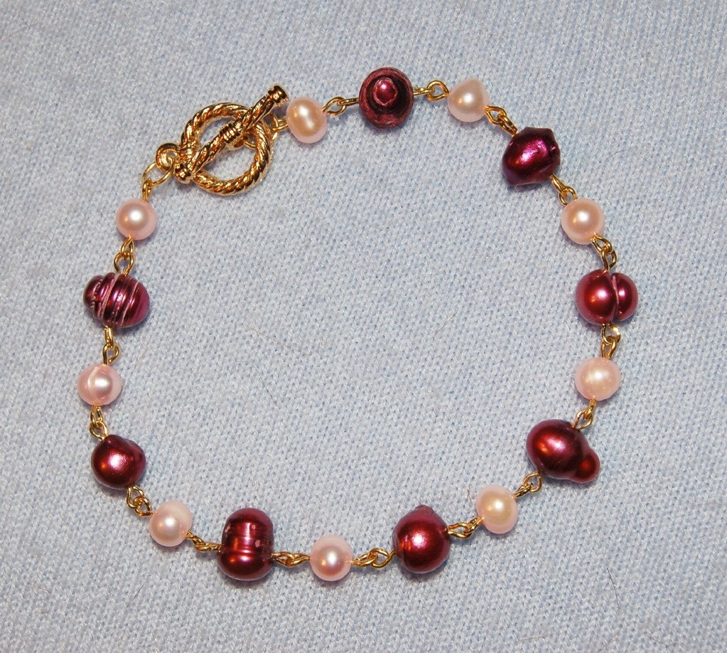 Burgundy and Pink Pearl Bracelet