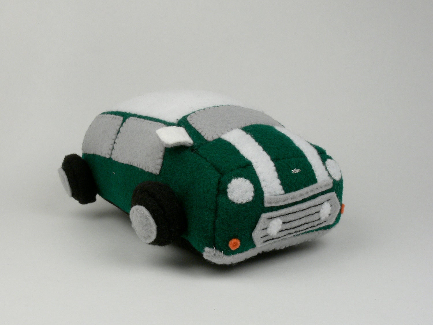 Mini Car Plush - Green Body, White Racing Stripes, White Roof