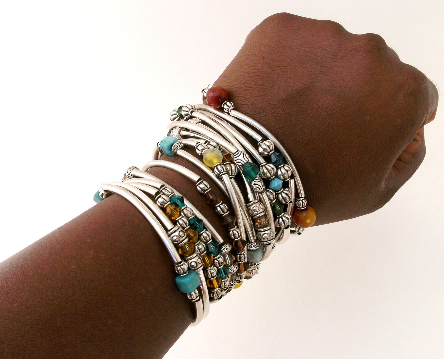 Set of 10 Stone/Crystal Bangles by ChoklatTea