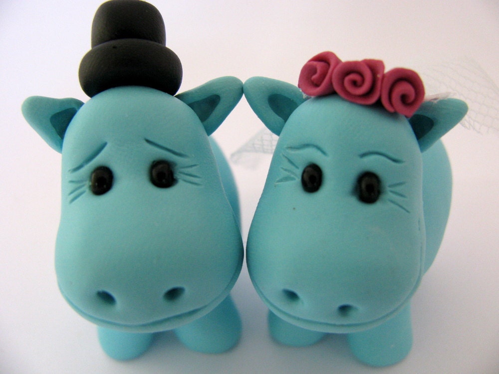 hippo bride and groom cake topper, custom wedding cake topper, cute wedding cake toppers