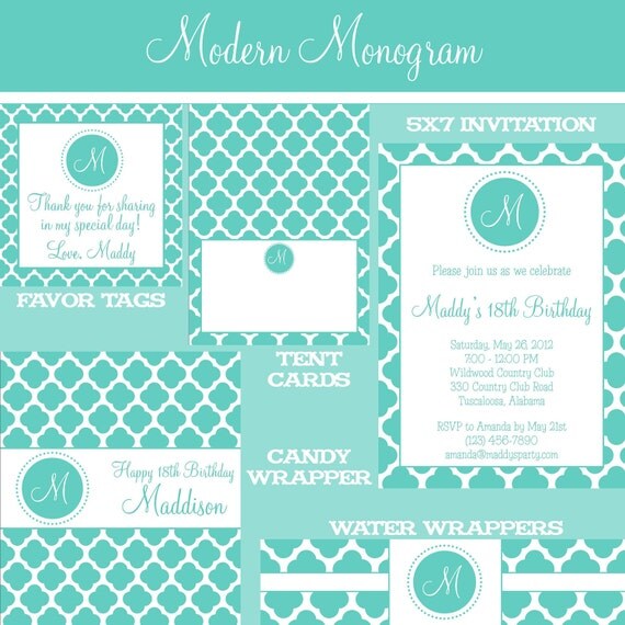 Modern Monogram Tiffany Blue Party Package - Girl- DIY Printable Il_570xn