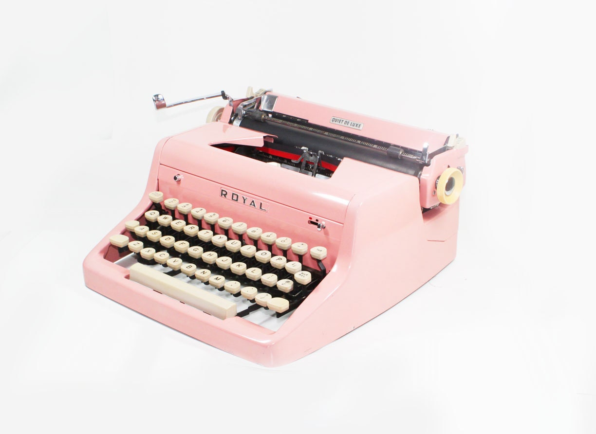 Vintage 1955 Bright Pink Royal Quiet De Luxe Manual Typewriter - BMTvintage