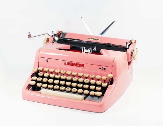 Vintage 1955 Bright Pink Royal Quiet De Luxe Manual Typewriter