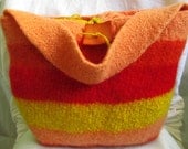 Felted Bag: Chili Peppers. Hot oranges, fire red and and sunny yellow stripe this medium felted gypsy bag.