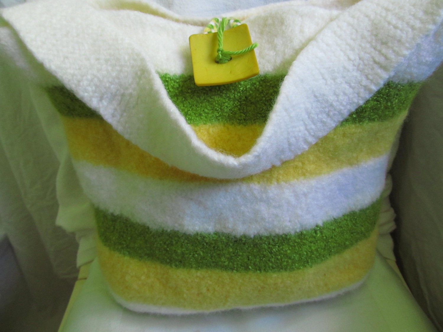 Felted Bag: Key Lime Lemonade. Lemon, lime and white stripe this medium felted gypsy bag.
