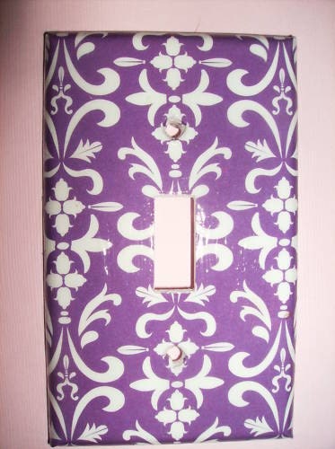 Purple and White Damask Single Light Switch Plate Cover