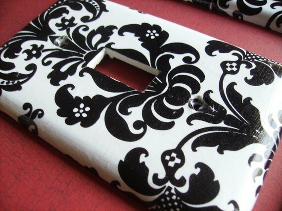 Black and White Damask Single Light Switch Plate Cover
