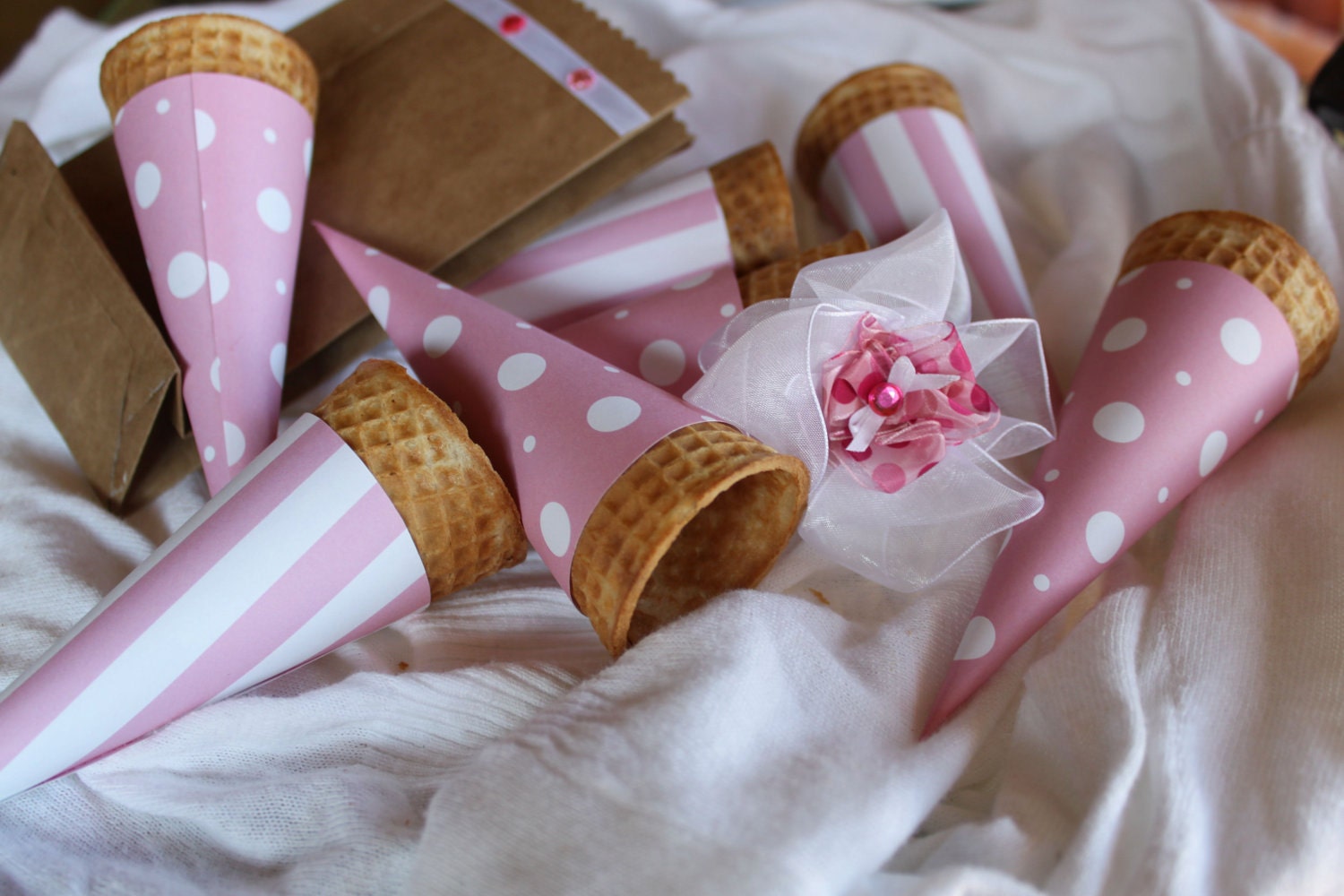 Pink Ice Cream Cone Wrappers (Set of 24) RESERVED -rush delivery