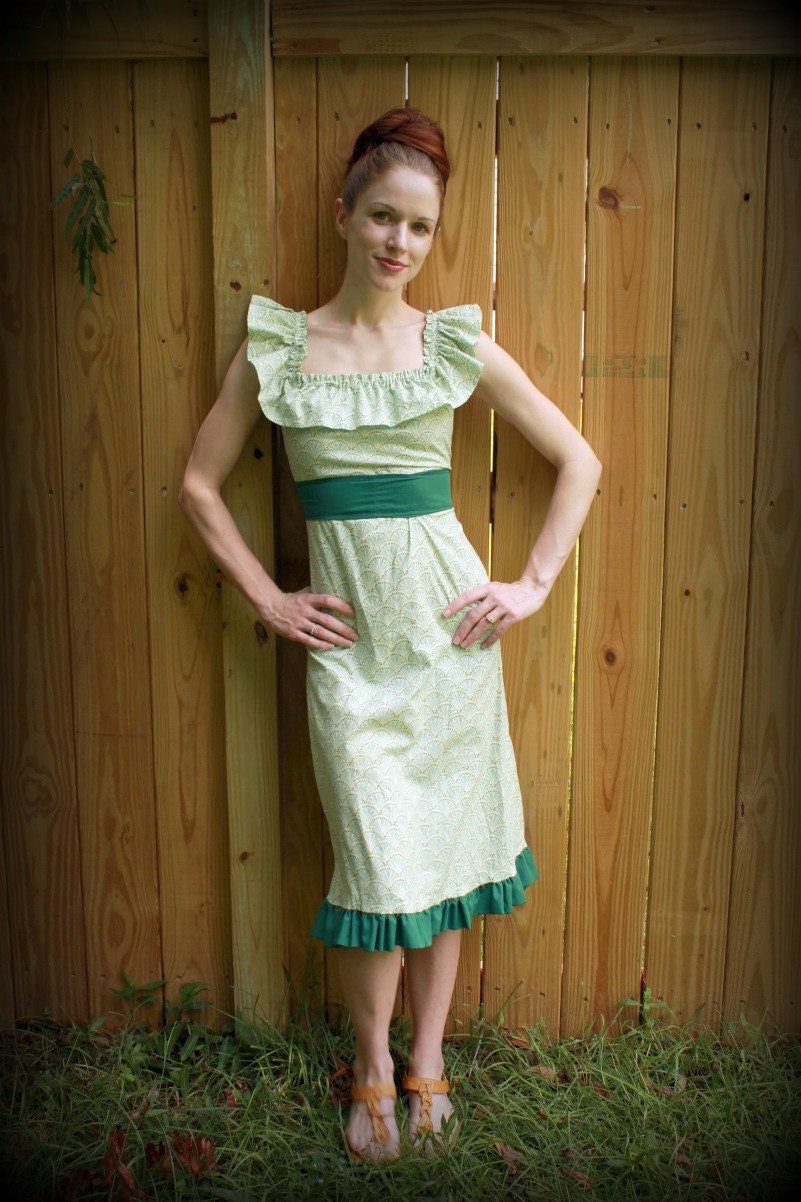 Women's Retro Dress, Custom Dress, Ladies Cotton Clothing, Green Women's Dress, XS, S, M, L, XL, XXL, 3X
