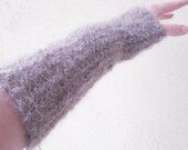Mohair Handknit Wrist Warmers in Brilliant Light Brown Mohair Wool for Ladies, Fits All, "Nuage"