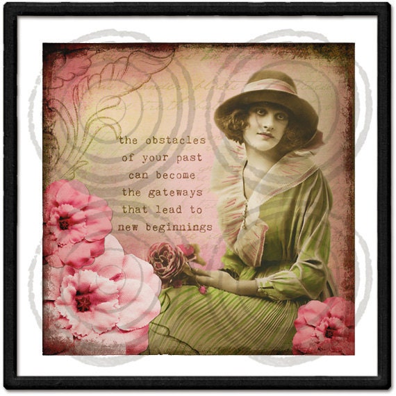 0397- Digital Download Collage Sheet Printable Wall Art Altered Mixed Media Inspirational Vintage Card Journal Book Scrabble Tiles 6x6