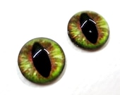 16mm Green and Brown Dragon Glass Eye Cabochons - Evil Eyes for Doll or Jewelry Making - Set of 2
