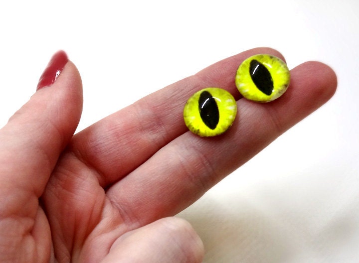 16mm Bright Yellow Dragon Glass Eye Cabochons - Evil Eyes for Doll or Jewelry Making - Set of 2