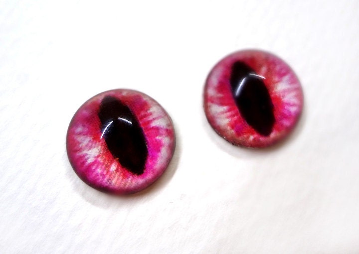 16mm Hot Pink Glass Dragon Eye Cabochons - Evil Eyes for Doll or Jewelry Making - Set of 2