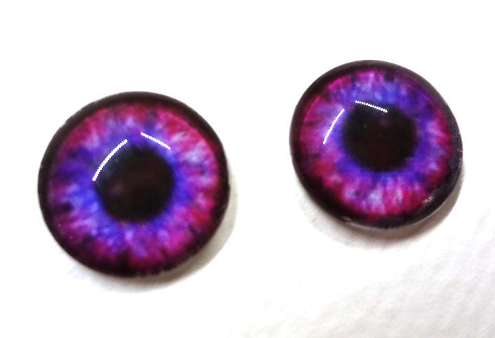 16mm Pink and Blue Glass Eye Cabochons - Evil Eyes for Doll or Jewelry Making - Set of 2