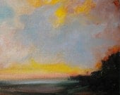 Original oil painting sunset landscape "Summer Sky" 12 x 6 on board