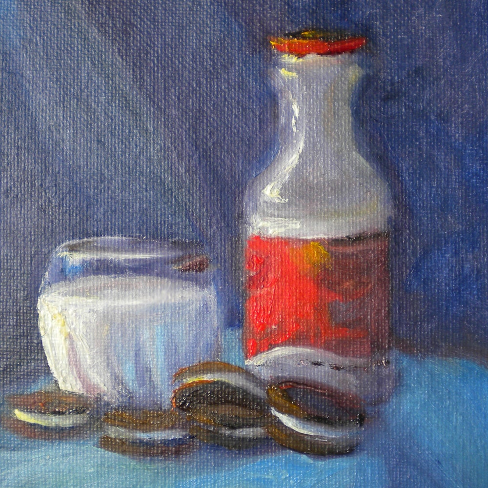 Cookies and Milk Oil Painting miniature still life original