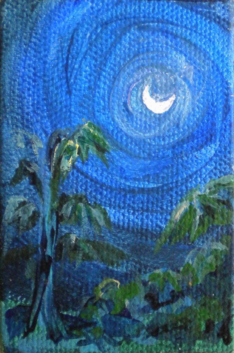 Palm Trees Painting miniature moon landscape with easel