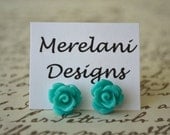Dark Teal Roses . Studs . Earrings . Rose Studs Collection