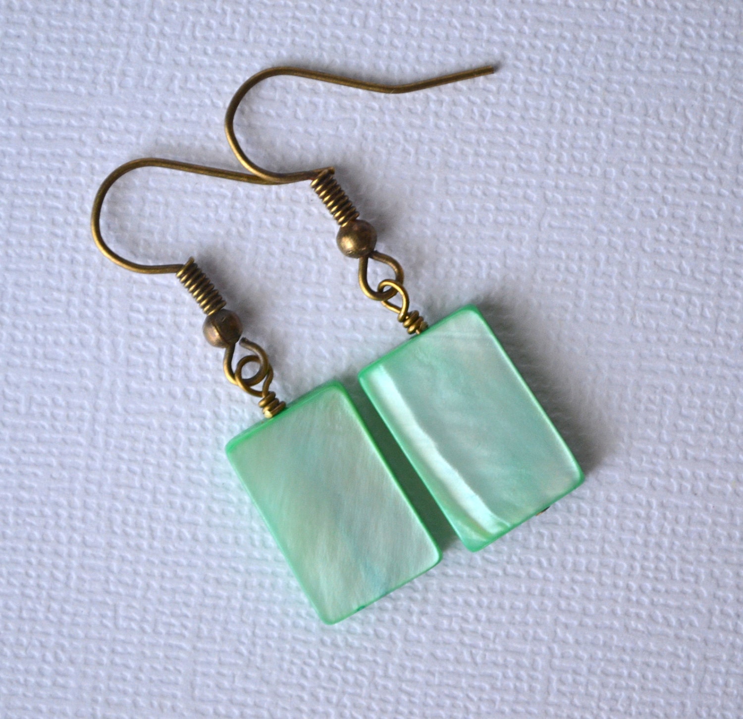 Mint Green Mother of Pearl Rectangles . Earrings