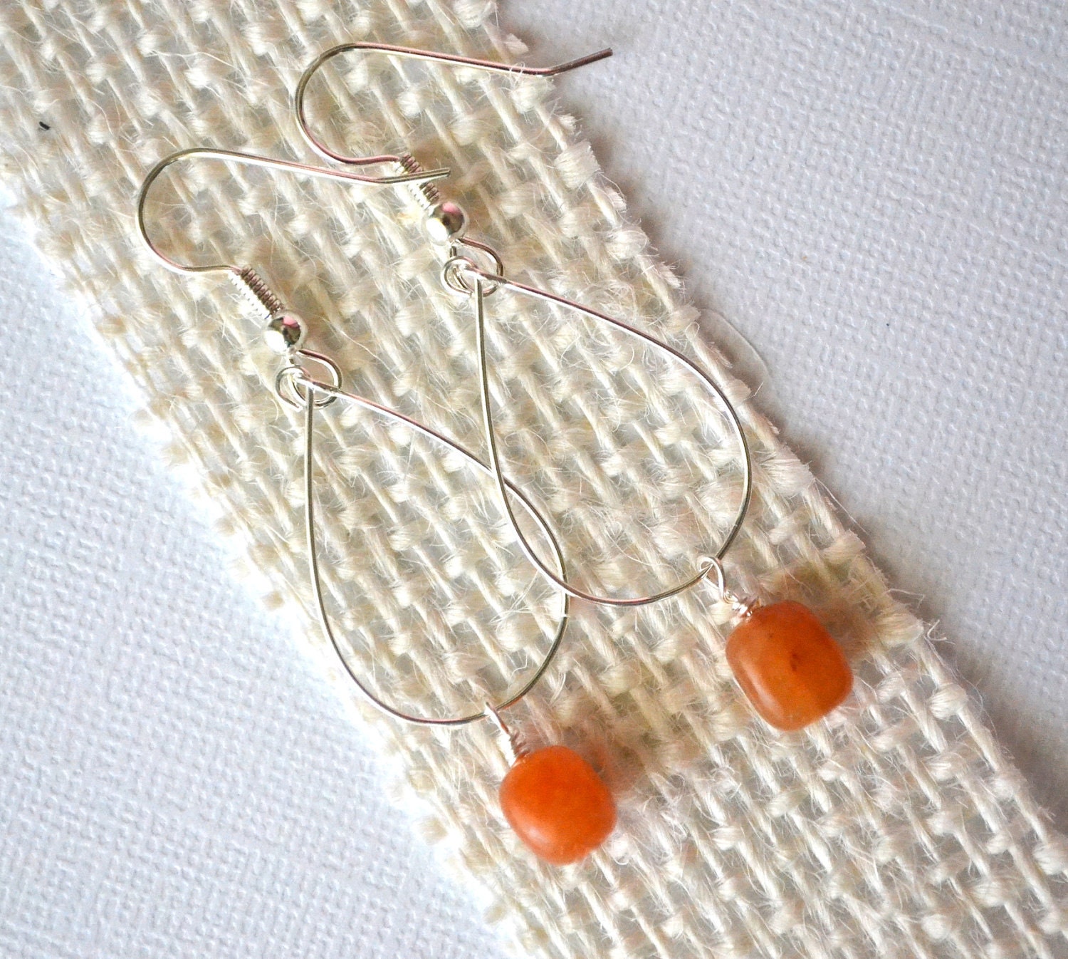 Red Aventurine Gemstones . Silver Hoops . Earrings