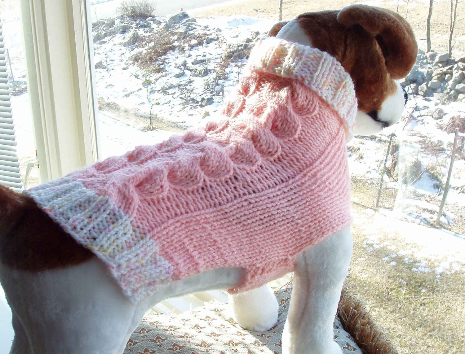 Dog Sweater Hand Knit Mia Cable Medium VALENTINE SALE - jenya2
