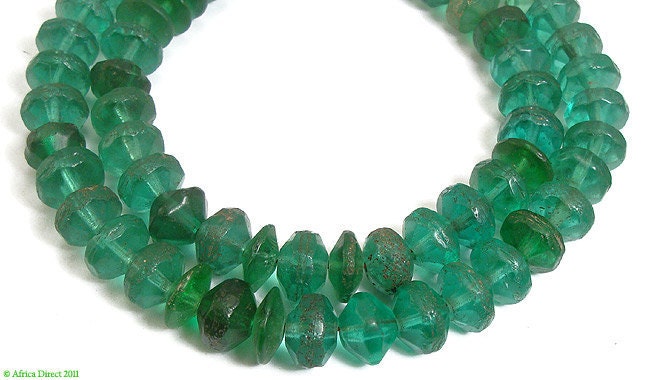 Green Vaseline Bohemian Faceted Glass Trade Beads African