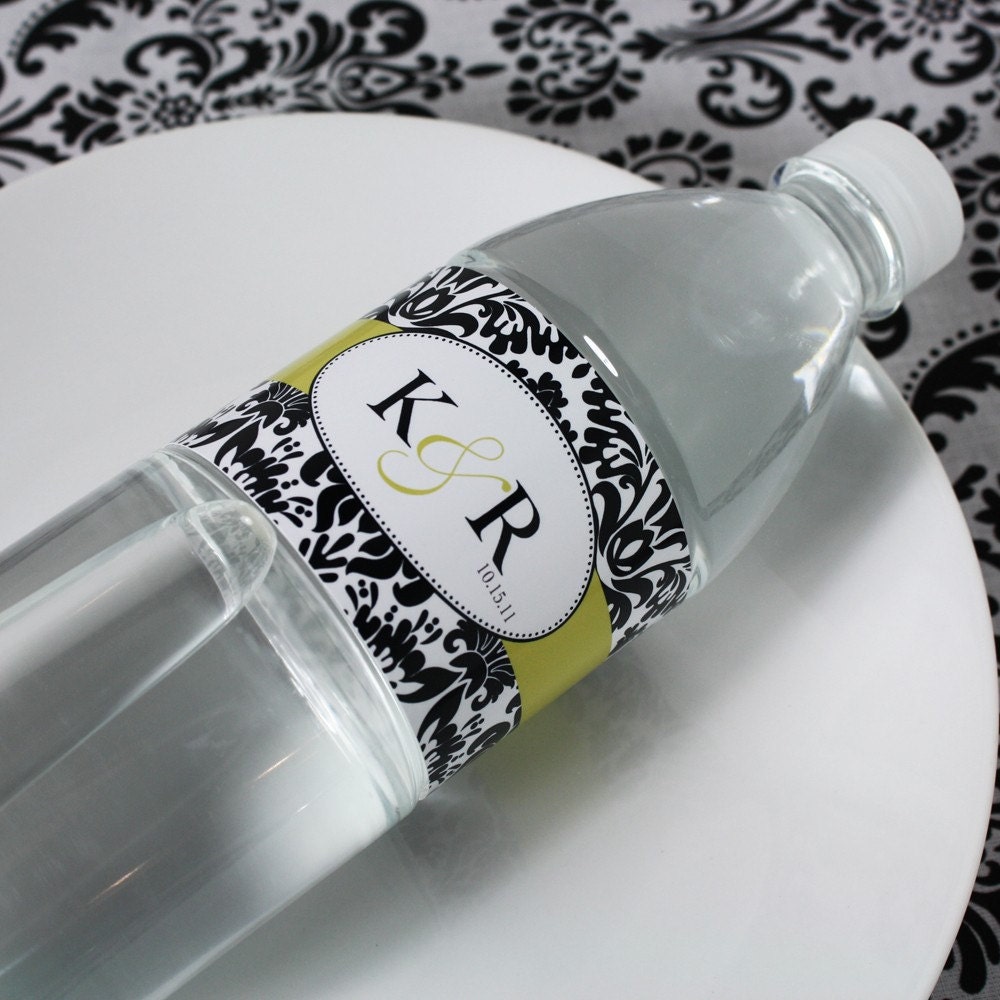 Printable Personalized Water Bottle Labels- Kayden Damask Collection