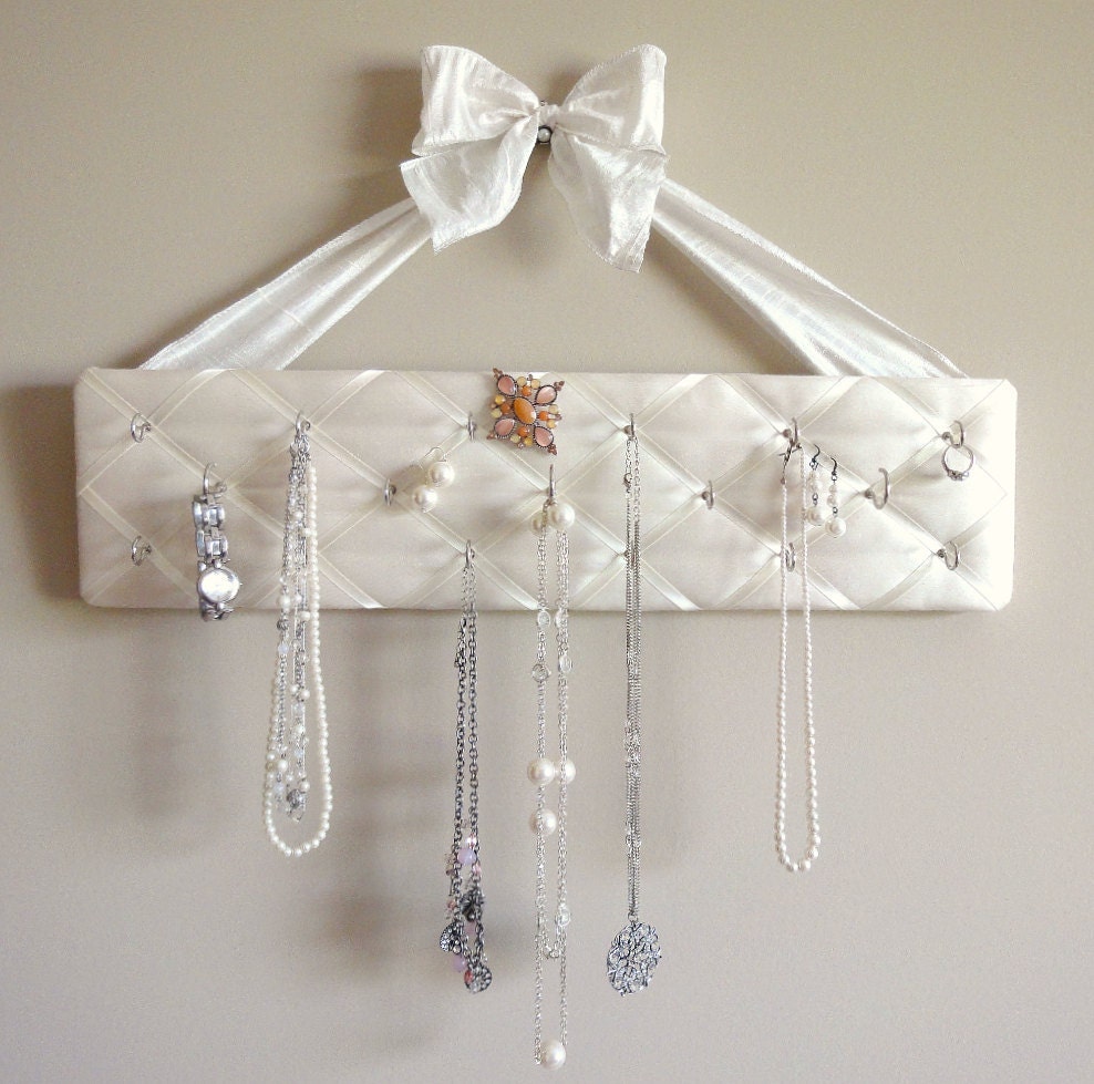 Original French Jewelry Hanger, DeLux - Beautiful Ivory Silk with Ivory Fabric Bow