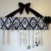 Original French Jewelry Hanger - Flocked Black and White Damask Satin with Black Bow - Ready to Ship