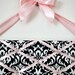 Girls Original French Jewelry Hanger - DeLux - Black and Cream Damask with Pink Bow - READY TO SHIP